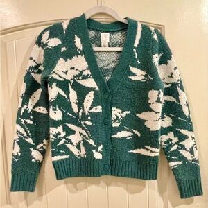 Joie Green and White Floral Women’s Cardigan Size XS
